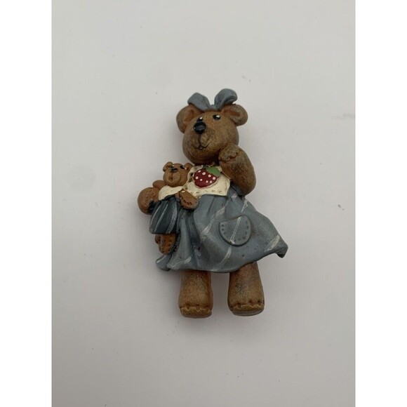 Vintage Hand Painted Girl Teddy Bear Brooch Cottage Core (J227) - Picture 1 of 4